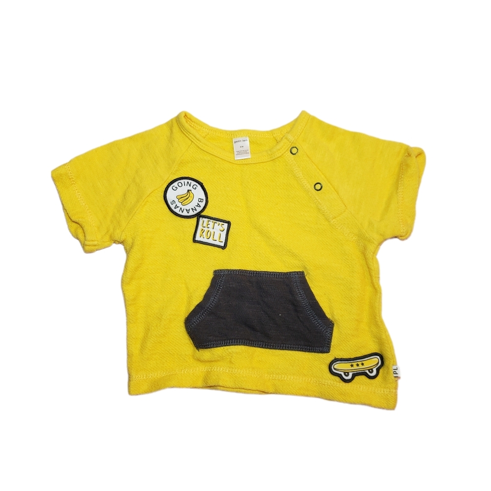 Petit Lem Size 6m Yellow Banana Patched Short Sleeve Pocket Top